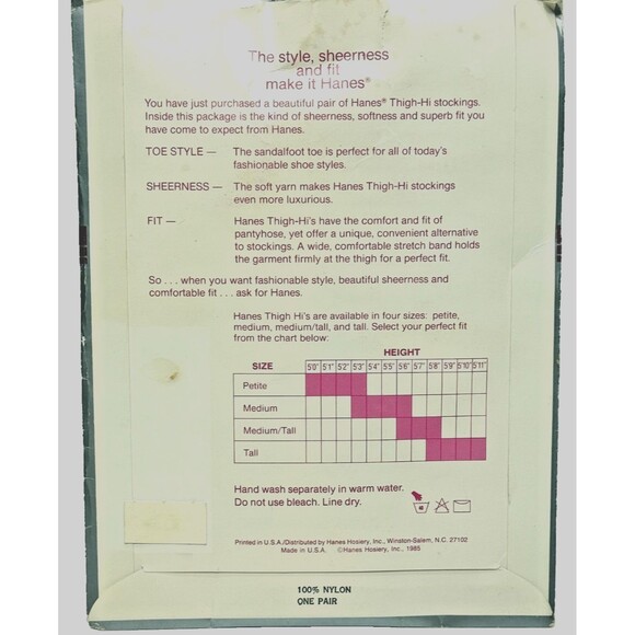 Hanes Thigh‎ High Stockings Barely Black Nylon Tall Sandal foot Vintage USA Made - Picture 2 of 2